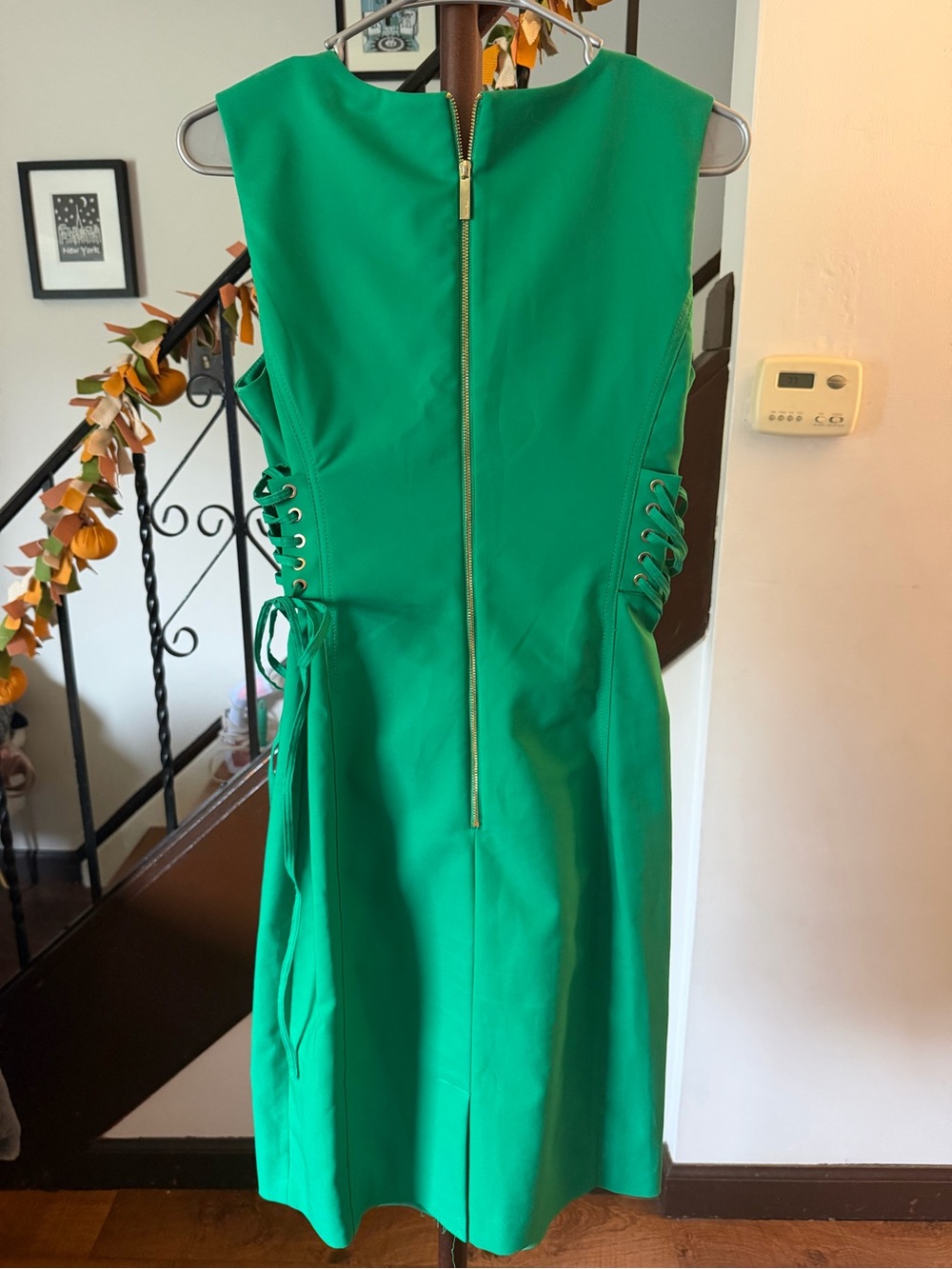 Calvin Klein Bright Green Sleeveless Sheath Dress with Side Lace-Up - Picture 4 of 6